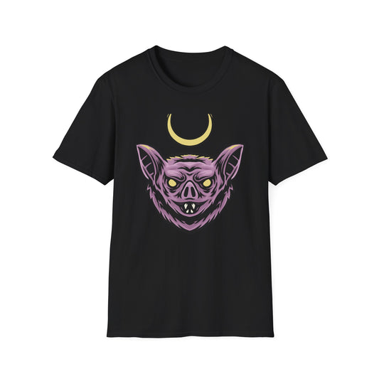 Mystical Crescent Moon Bat Creature T-Shirt - Gothic Vampire Beast Tee for Dark Fantasy & Horror Fans