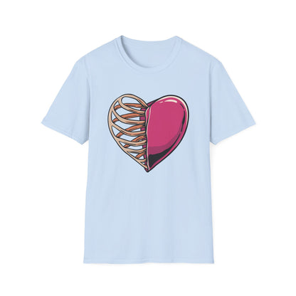 Intriguing Half Heart Rib Cage T-Shirt | Unique Anatomical Love & Vulnerability Tee Design