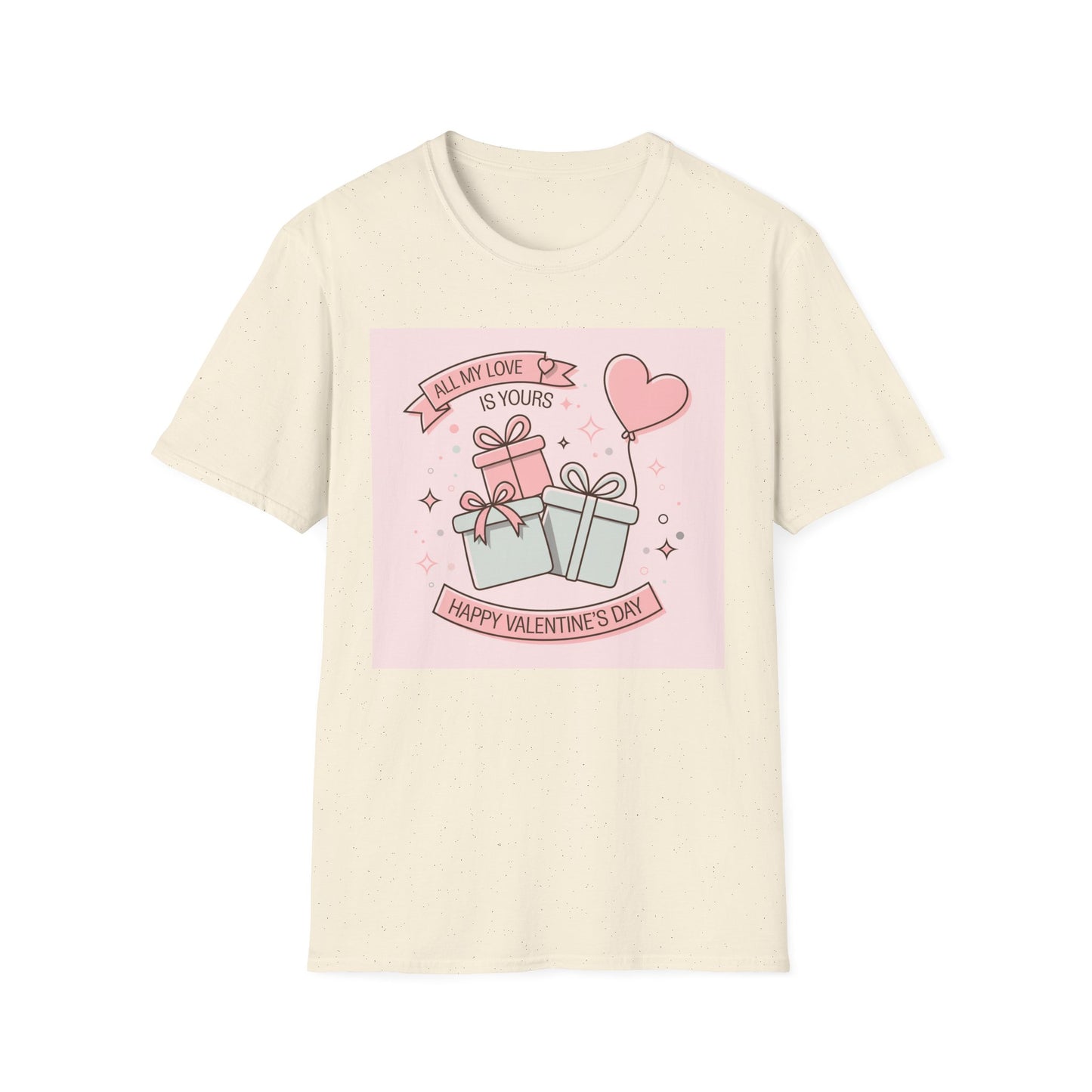 Charming 'All My Love Is Yours' Valentine's Day T-Shirt | Heart Balloon & Gift Boxes Tee | Romantic Gift Apparel