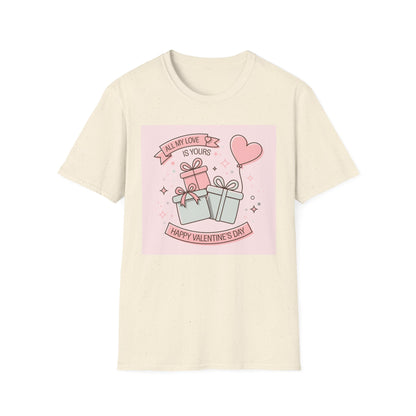 Charming 'All My Love Is Yours' Valentine's Day T-Shirt | Heart Balloon & Gift Boxes Tee | Romantic Gift Apparel