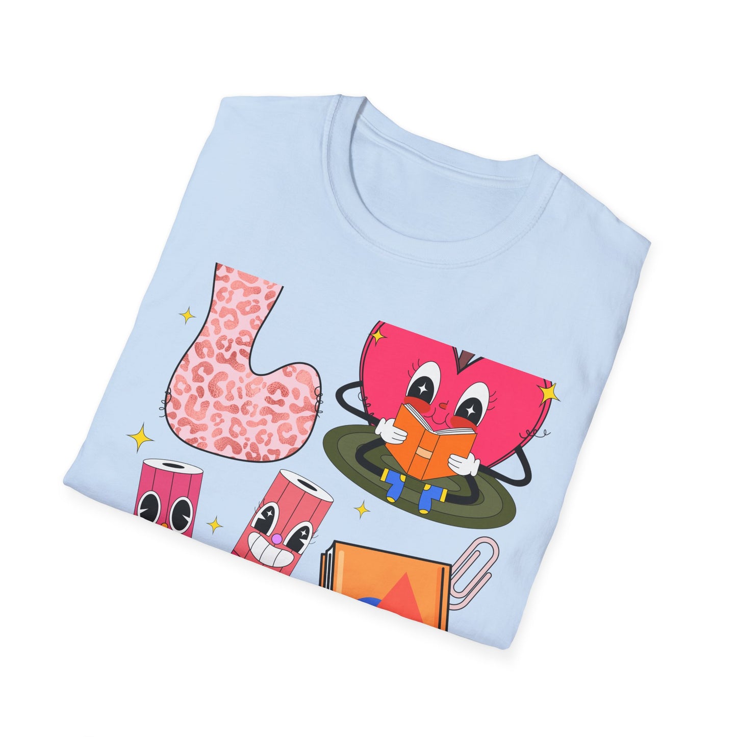 Groovy Leopard 'L' Back to School T-Shirt | Whimsical Reading Apple & Pencil Pals Tee | Fun Teacher Student Gift Idea