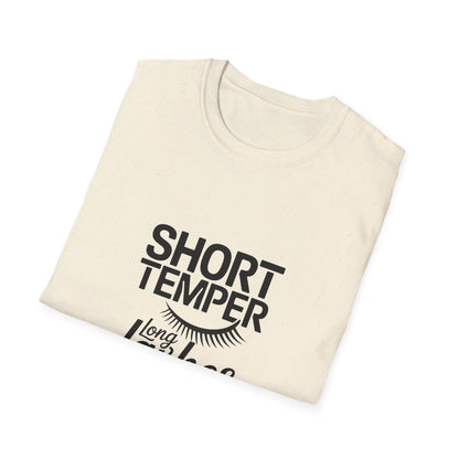 Sassy "Short Temper Long Lashes" T-Shirt for Women | Funny Attitude & Beauty Graphic Tee | Trendy Must-Have Gift