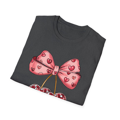 Sweet Mosaic Heart & Pink Bow T-Shirt | Adorable Valentine's Day Gift for Her | Unique Love Design