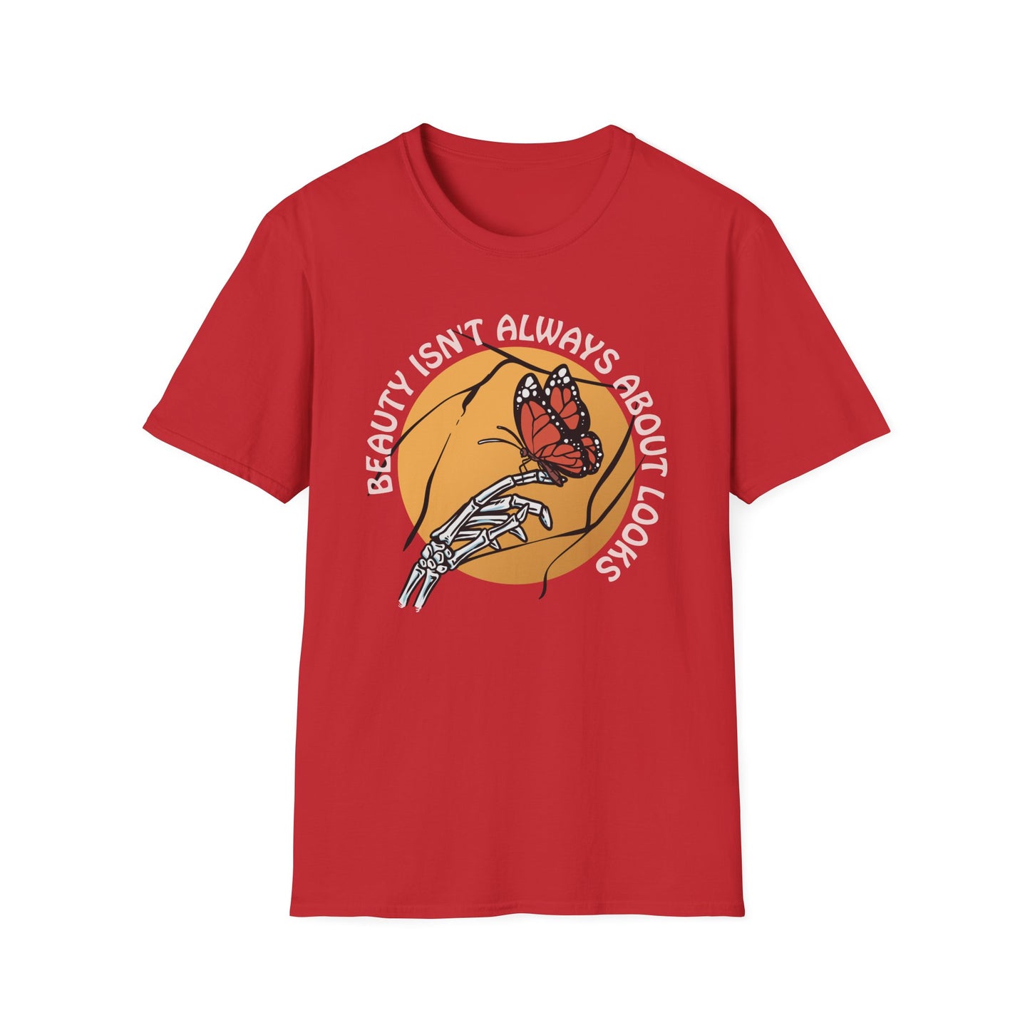Captivating Skeleton Hand & Monarch Butterfly T-Shirt | Inner Beauty Quote Graphic Tee | Unique Aesthetic Statement