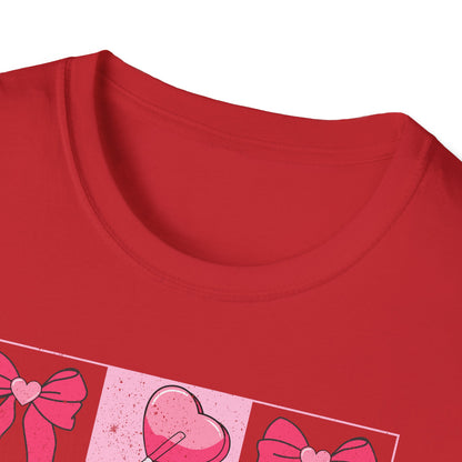 Distressed Pink Bows & Heart Lollipops T-Shirt | Sweet Grunge Love Core Aesthetic Tee for Women & Teens