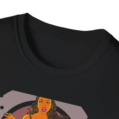 Edgy Retro Pin-Up Girl & Cracked TV Bowling T-Shirt | Bold Pop Art Vibe Women's Tee | Unique Vintage Statement Gift