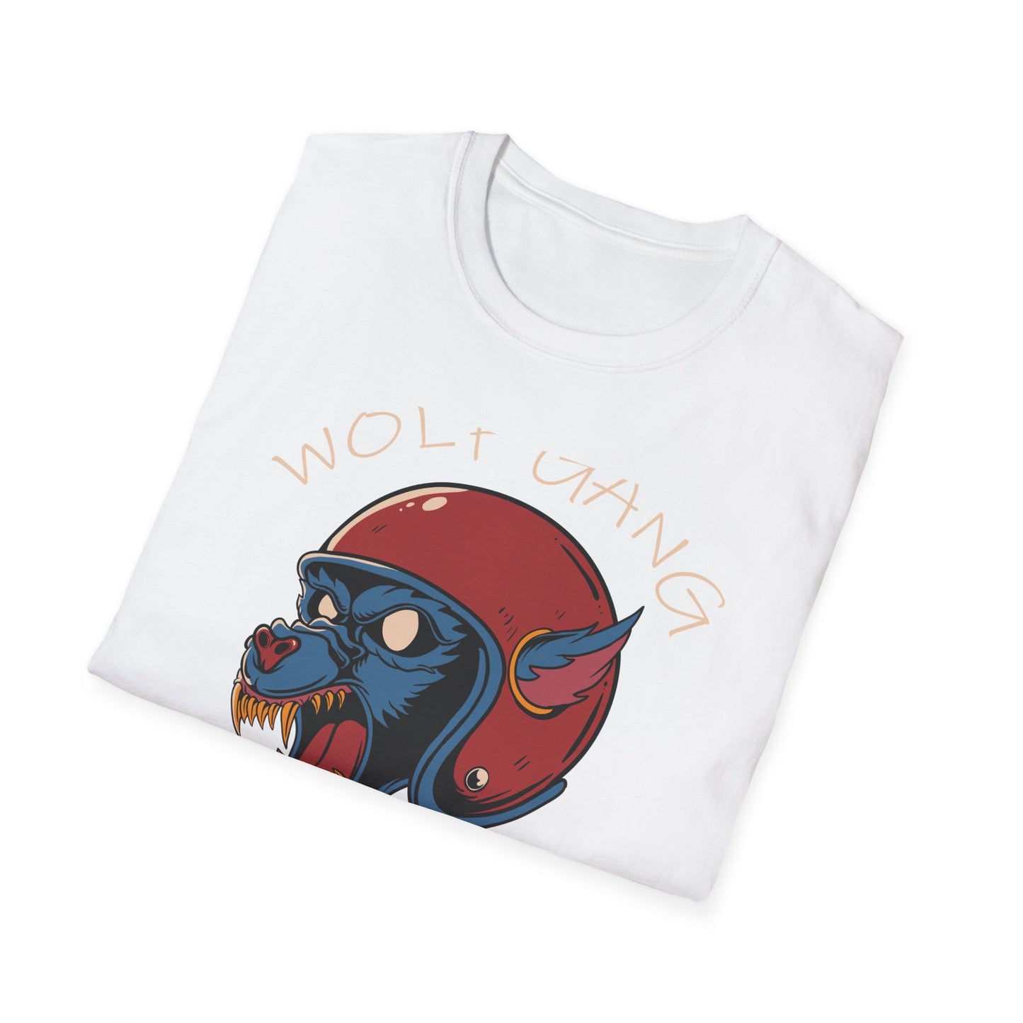 Fierce Wolf Gang T-Shirt | Aggressive Werewolf Biker Head in Retro Helmet Tee | Unleash Your Wild Spirit