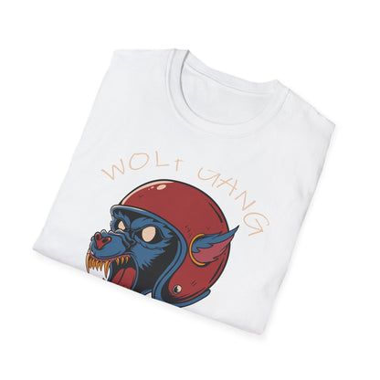 Fierce Wolf Gang T-Shirt | Aggressive Werewolf Biker Head in Retro Helmet Tee | Unleash Your Wild Spirit