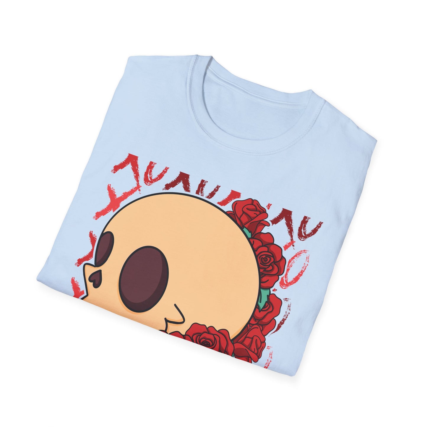 Charming XOXO Skull & Roses T-Shirt | Sweet Gothic Love Tee | Unique Edgy Romantic Print-on-Demand Apparel Gift