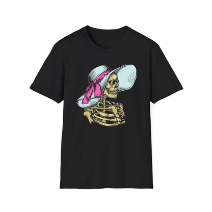 Effortlessly Chic Skeleton Sun Hat T-Shirt | Sassy Summer Beach Vacation Tee | Unique Women's Fashion