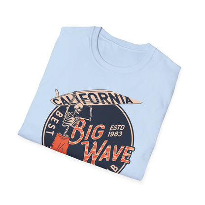 Epic California Big Wave Surfing Club T-Shirt - Vintage Skeleton Surfer Tee for Beach Lovers & Retro Style Fans