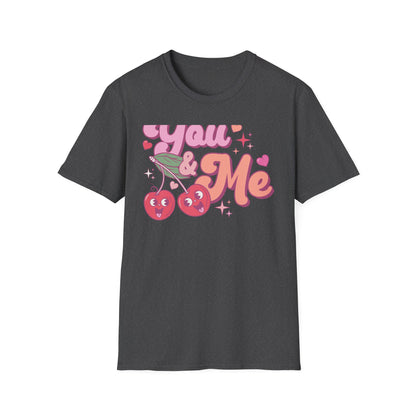 Sweet "You & Me" Retro Cherry T-Shirt - Adorable Couple's Love Tee, Perfect Valentine's Day Gift