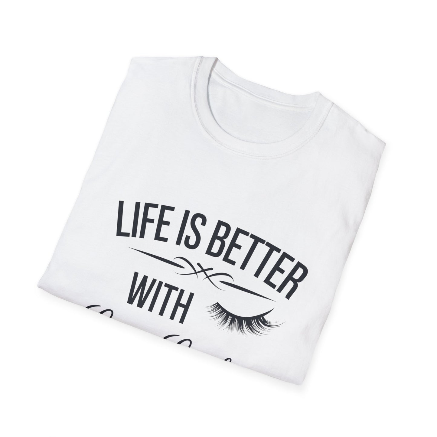 Life is Better with Long Lashes T-Shirt | Chic Eyelash Beauty Tee for Women & Lash Techs | Fabulous Makeup Lover Gift
