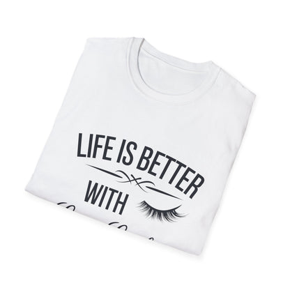 Life is Better with Long Lashes T-Shirt | Chic Eyelash Beauty Tee for Women & Lash Techs | Fabulous Makeup Lover Gift
