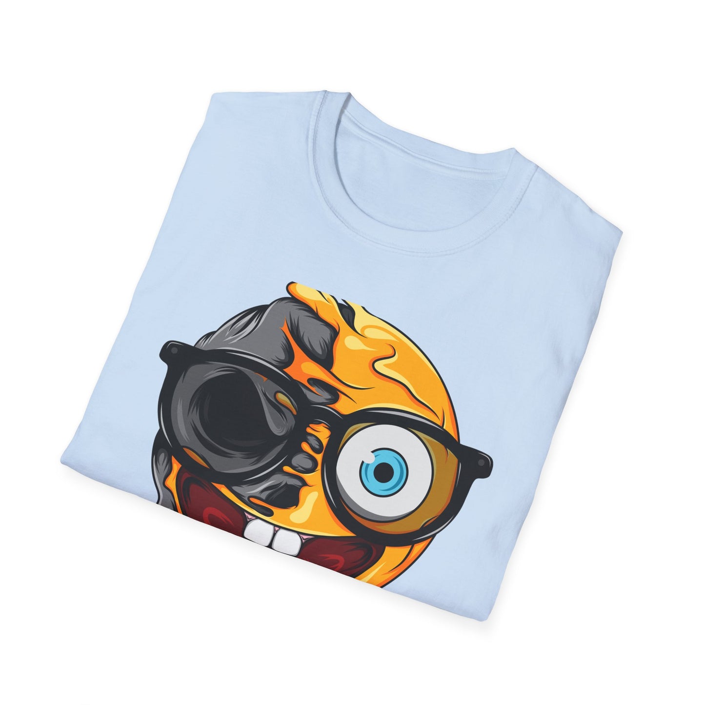 Bold Melting Skull Emoji T-Shirt | Edgy Dripping Face with Cool Glasses | Unique Trendy Tee for Halloween & Streetwear Lovers