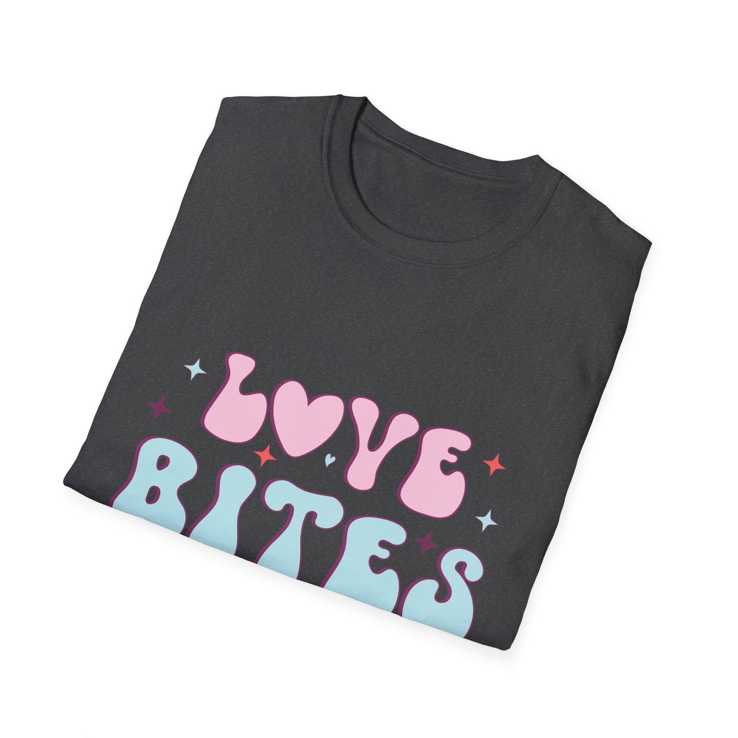 Trendy Love Bites T-Shirt | Groovy Retro Y2K Pink Blue Hearts & Stars Valentine's Day Tee | Adorable Aesthetic Top