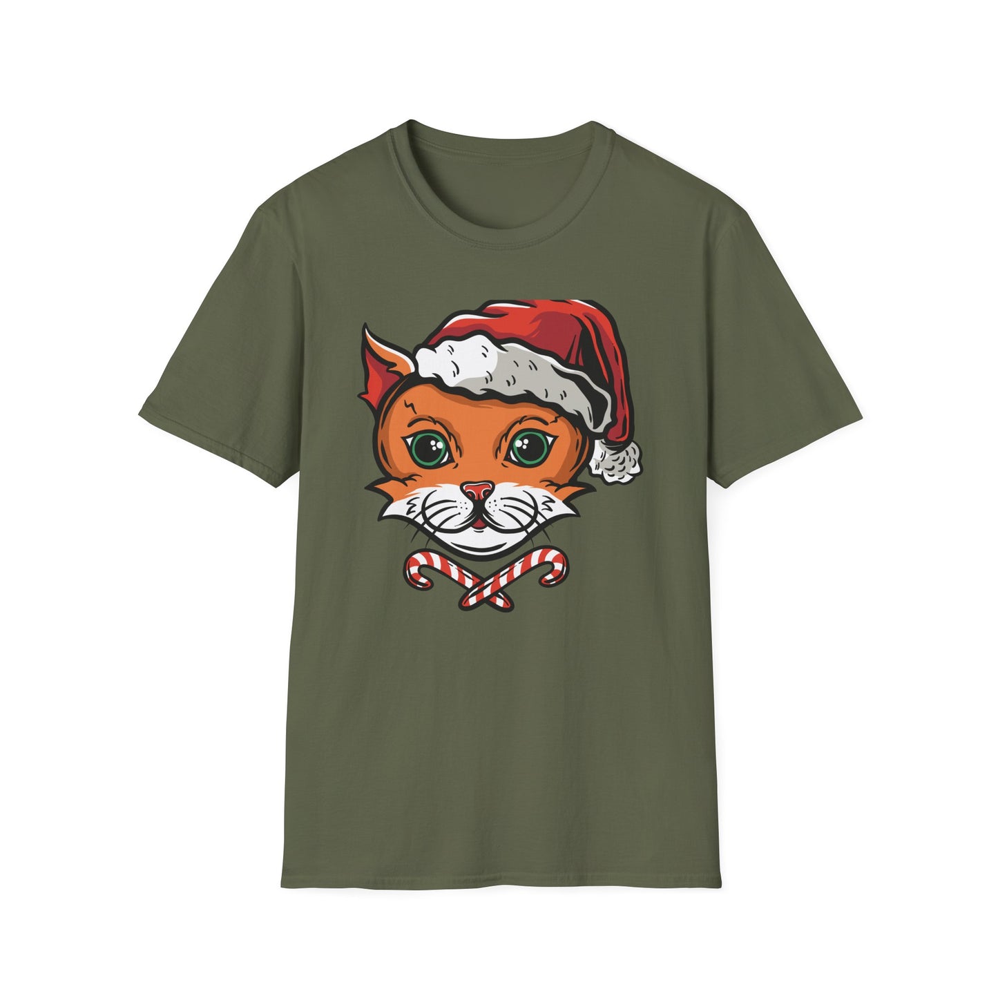 Festive Santa Cat T-Shirt with Candy Canes | Adorable Holiday Feline Tee | Purrfect Christmas Gift for Cat Lovers