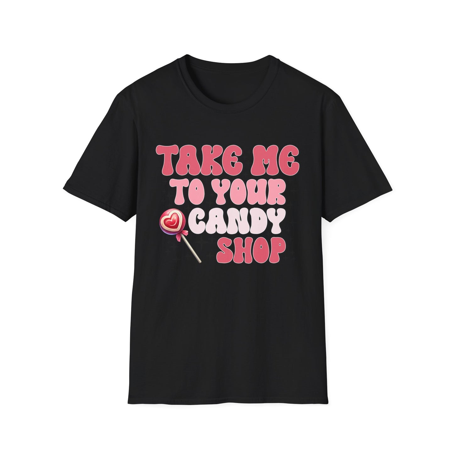 Sweet Retro Candy Shop T-Shirt | Groovy 'Take Me To Your Candy Shop' Tee with Heart Lollipop | Fun & Flirty Pop Culture Vibe