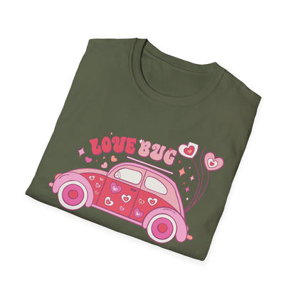 Groovy Love Bug T-Shirt | Adorable Retro Pink VW Beetle & Hearts | Sweet Valentine's Day Gift for Her