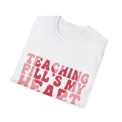Inspiring Teacher T-Shirt: 'Teaching Fill's My Heart' Groovy Retro Educator Appreciation Tee - Perfect Gift!