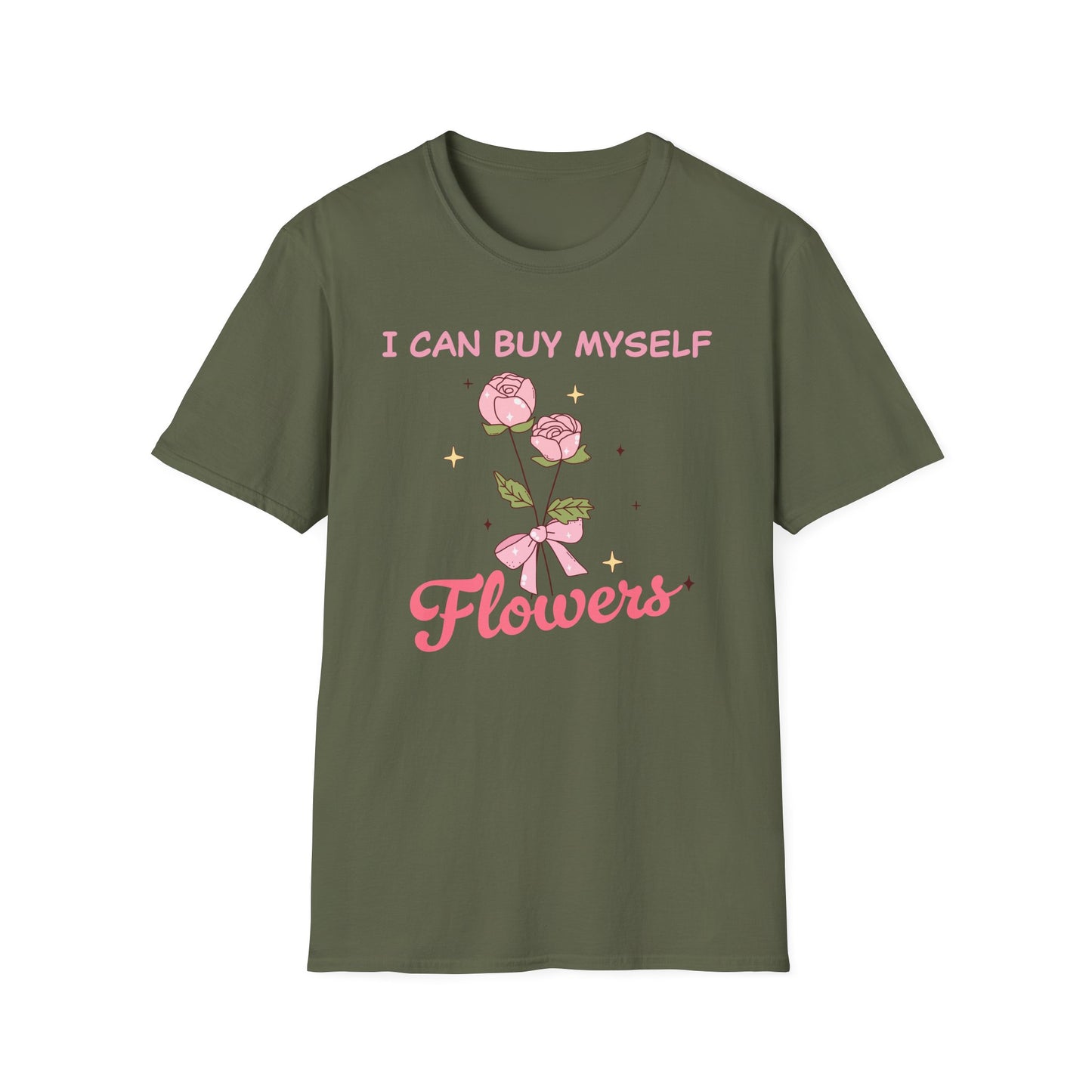 Empowering "I Can Buy Myself Flowers" T-Shirt - Chic Pink Rose Floral Self-Love Tee for Women