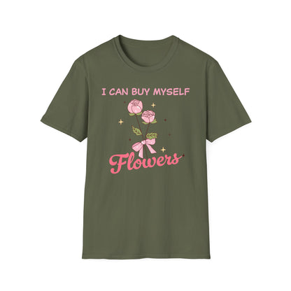 Empowering "I Can Buy Myself Flowers" T-Shirt - Chic Pink Rose Floral Self-Love Tee for Women