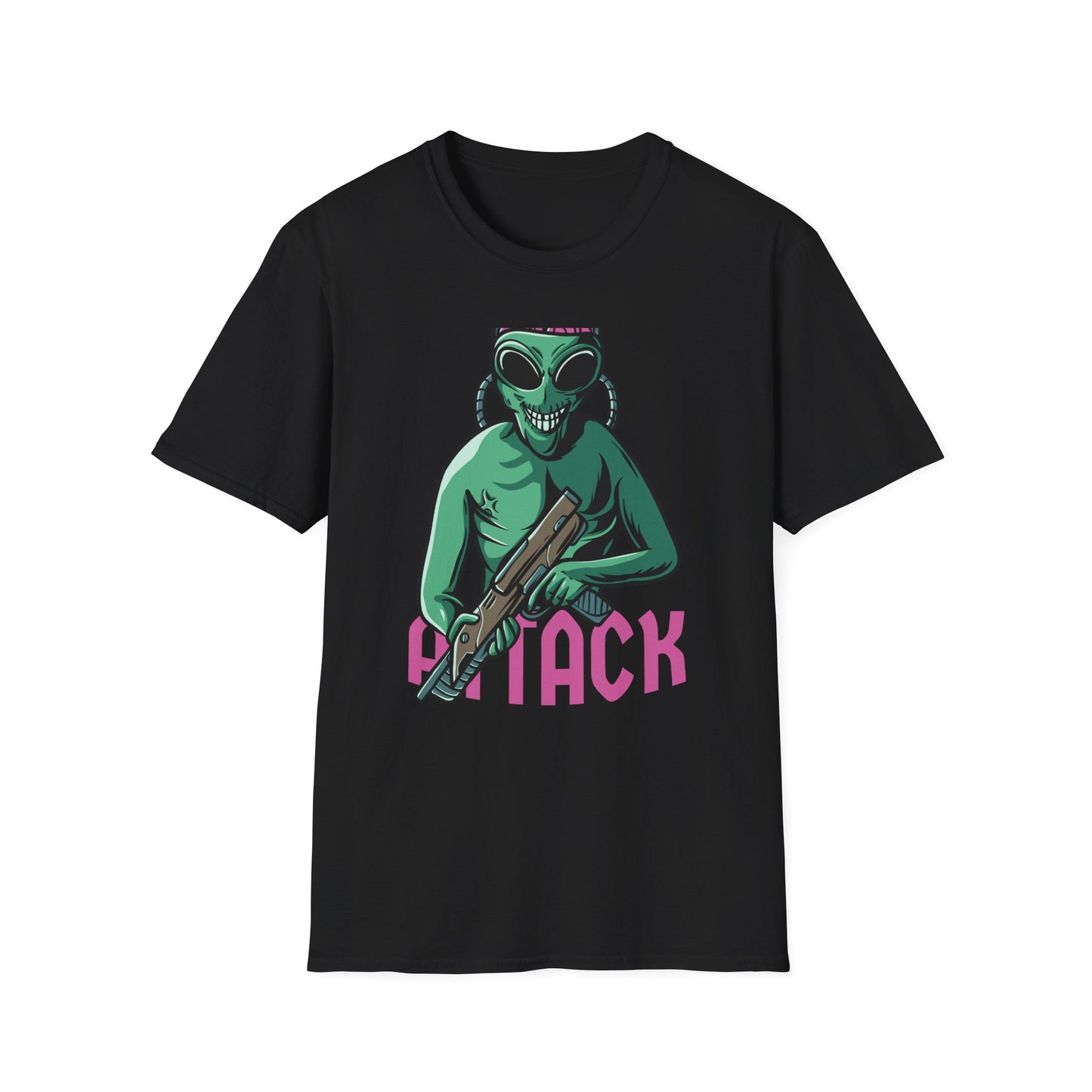Unleash Chaos! Epic Alien Attack T-Shirt - Exposed Brain & Shotgun Sci-Fi Graphic Tee for Edgy Fans & Gamers. Bold & Unique!