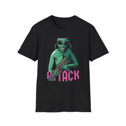 Unleash Chaos! Epic Alien Attack T-Shirt - Exposed Brain & Shotgun Sci-Fi Graphic Tee for Edgy Fans & Gamers. Bold & Unique!