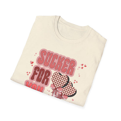 Sweet Sucker For You T-Shirt | Retro Checkered Heart Lollipops | Valentine's Day Love Gift | Adorable & Trendy Romantic Tee