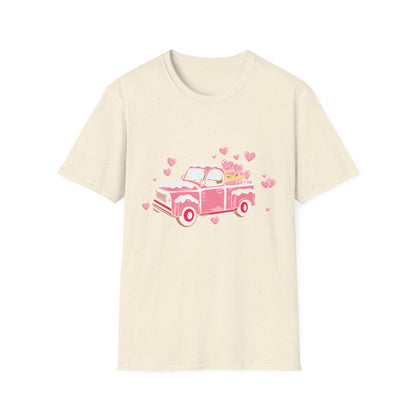 Adorable Pink Vintage Pickup Truck T-Shirt - Sweet Valentine's Day Hearts & Gifts Tee for Her | Charming Love Design
