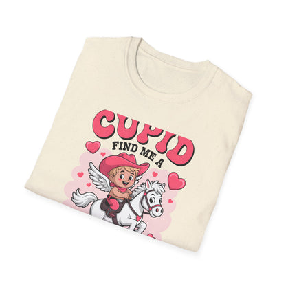 Adorable Cupid Find Me A Cowboy T-Shirt - Cute Valentine's Day Western Love Tee | Funny Rodeo Romance Shirt for Women
