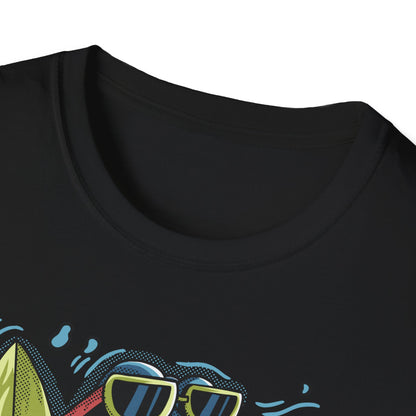 Chill Shark Summer Surfer T-Shirt | Funny Beach Vacation & Ocean Lover Tee | Awesome Ocean Vibes Gift for Men & Women