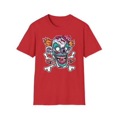 Spooky Zombie Clown Skull T-Shirt - Creepy Horror Fan Graphic Tee for Halloween & Edgy Style