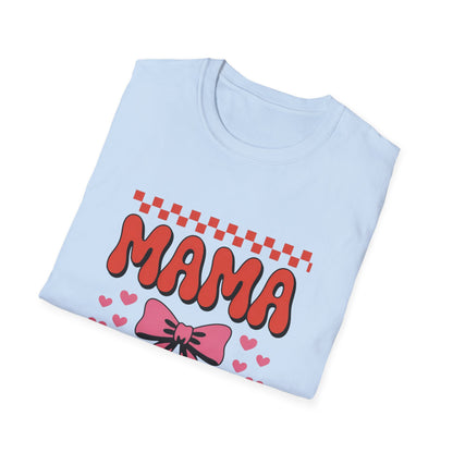 Retro Mama T-Shirt - Cute Pink Bow & Hearts Tee | Perfect Mother's Day Gift for Groovy Moms & New Moms