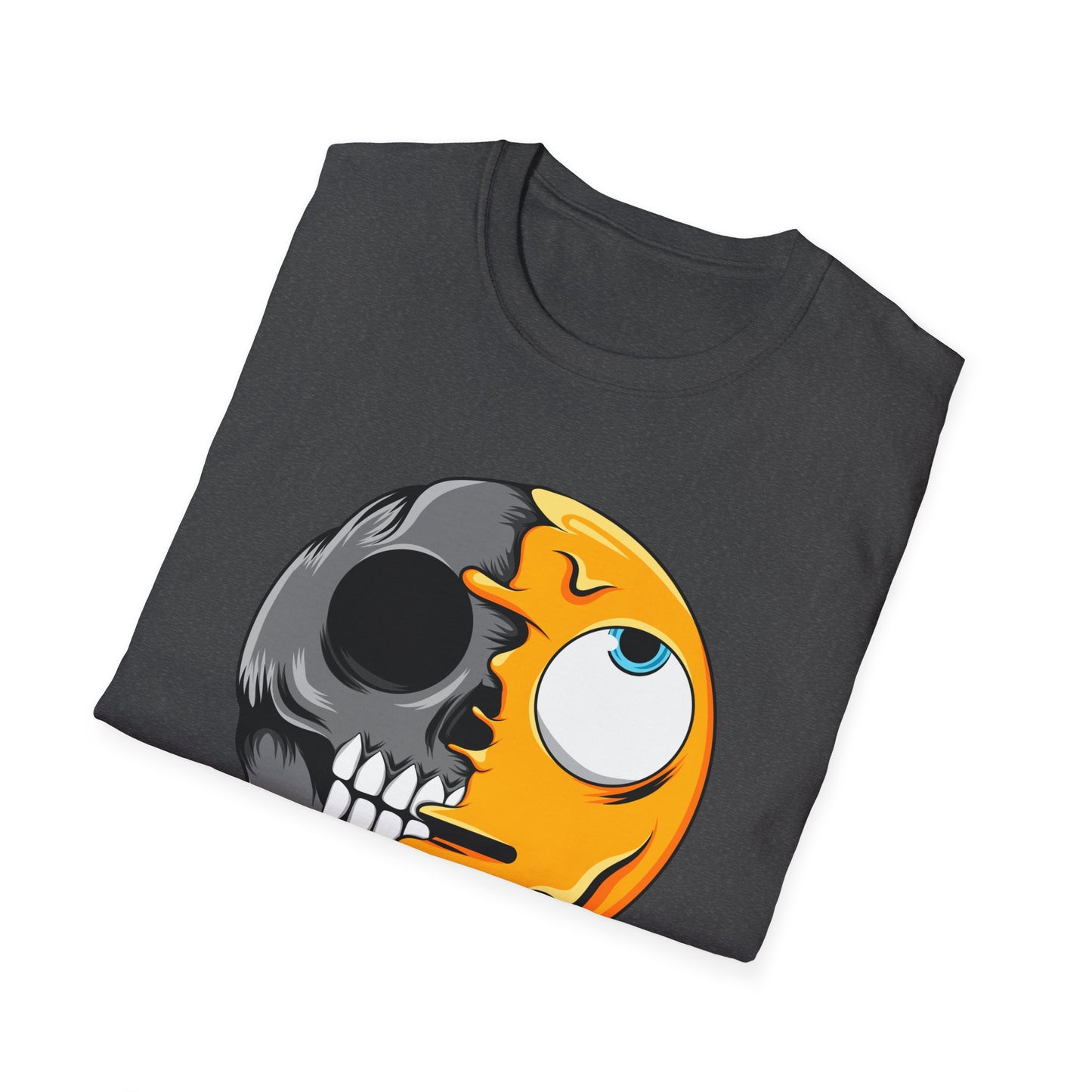 Awesome Melting Emoji Skull T-Shirt | Edgy Duality Design Tee | Unique Statement Wear for All