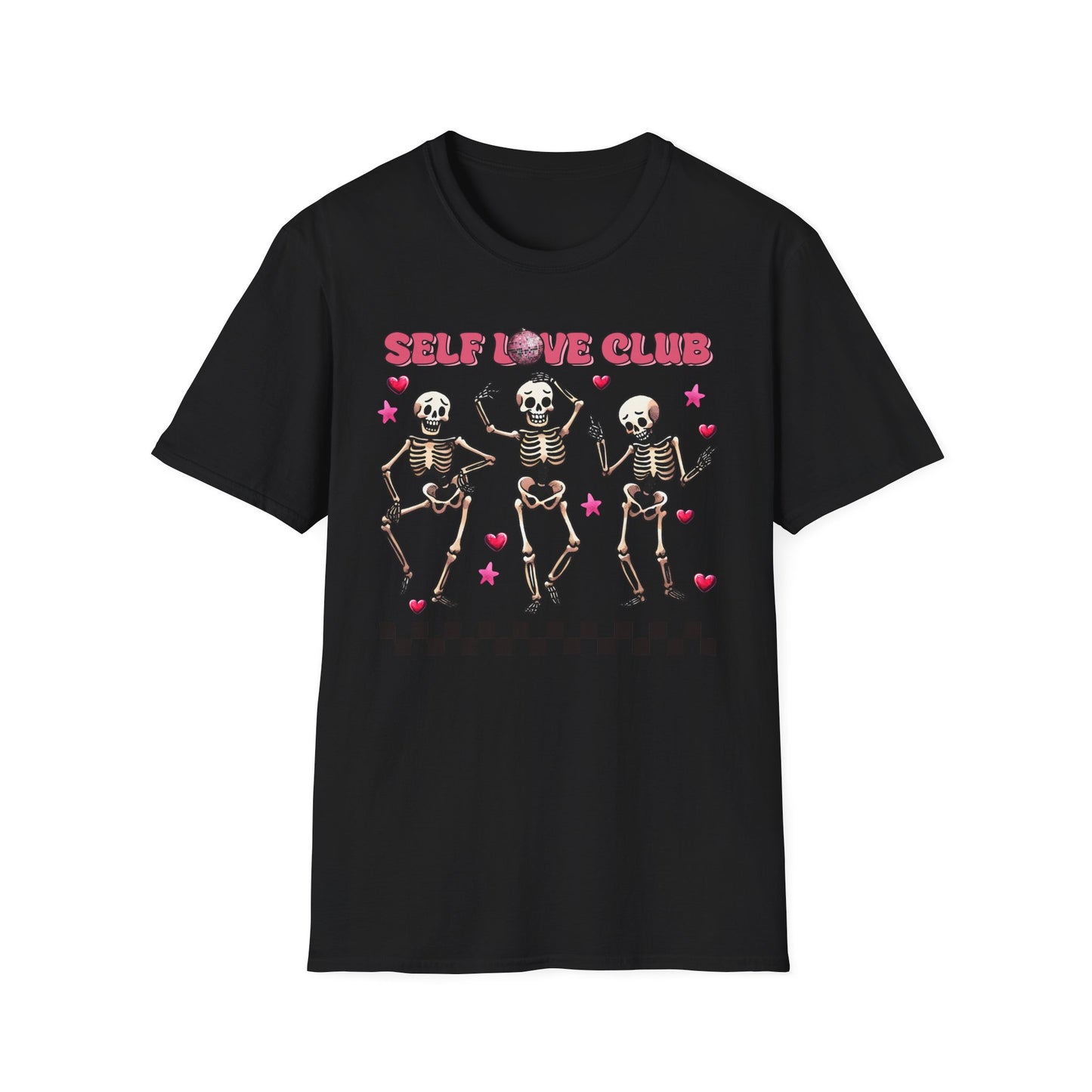 Groovy Self Love Club T-Shirt | Empowering Dancing Skeletons & Disco Ball Design | Trendy & Unique Top