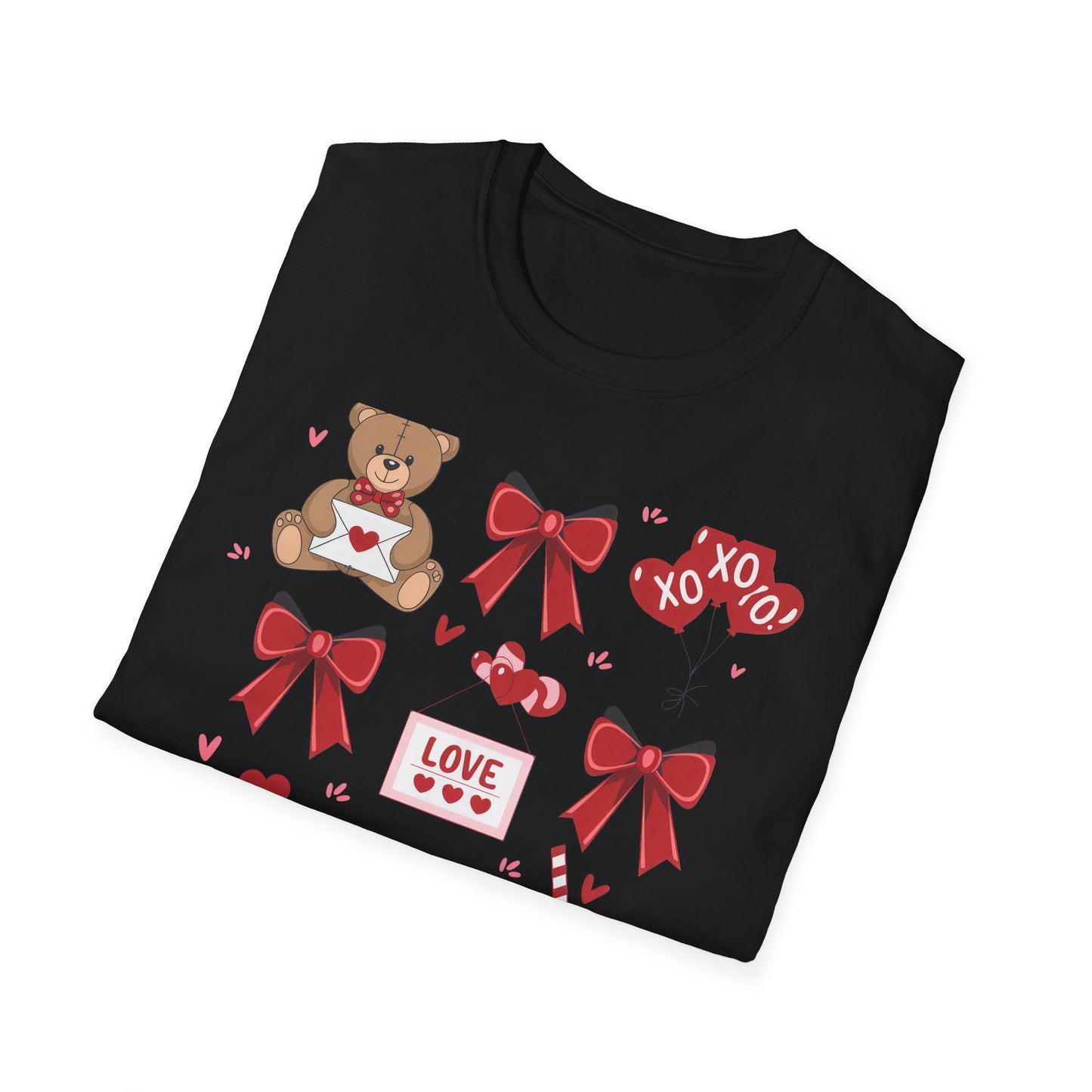 Adorable Valentine's Day Love T-Shirt | Cute Teddy Bear XOXO Heart Balloons & Sweet Treats Tee | Perfect Romantic Gift for Her