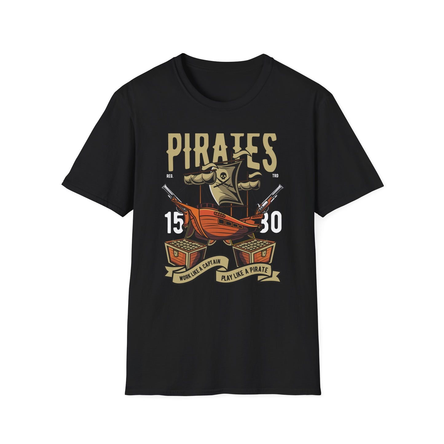 Bold Pirate Ship & Treasure T-Shirt | Work Like A Captain Play Like A Pirate Tee | Epic Adventure Lover Gift