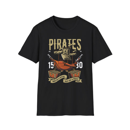 Bold Pirate Ship & Treasure T-Shirt | Work Like A Captain Play Like A Pirate Tee | Epic Adventure Lover Gift