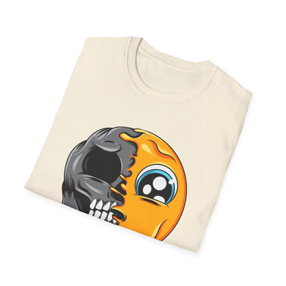 Unique Melting Skull & Pleading Emoji T-Shirt | Duality Graphic Tee for Edgy, Expressive Style