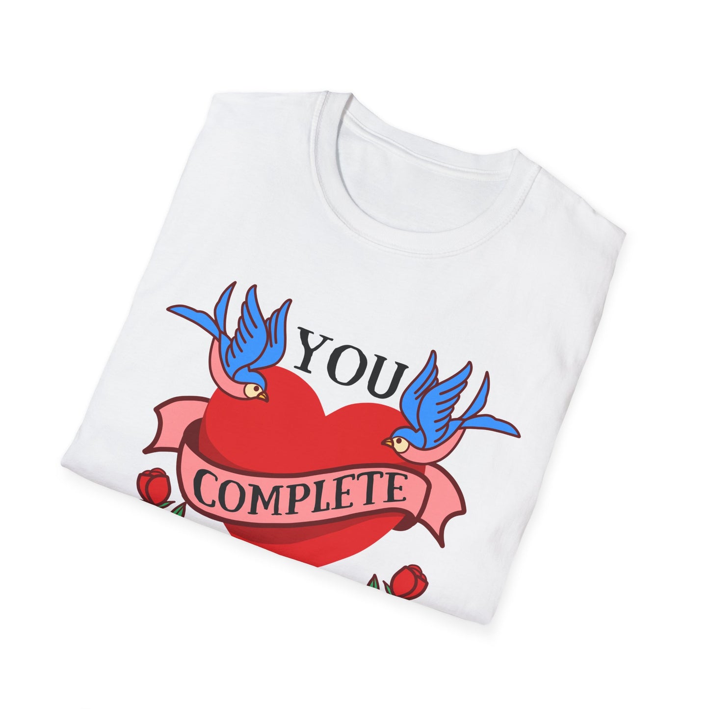 Stunning "Complete" Vintage Tattoo Heart T-Shirt - Romantic Swallows & Roses Design | Perfect Couple's Love Tee