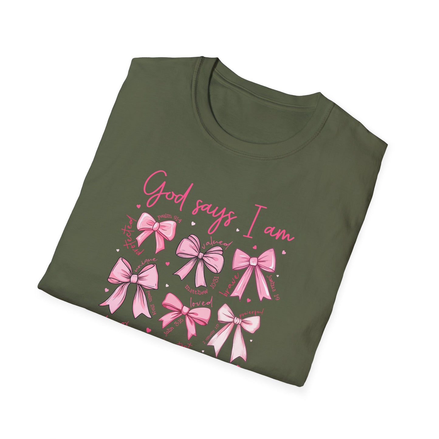 Powerful "God Says I Am" Christian T-Shirt for Women | Inspiring Bible Verse & Pink Bows Tee | Empowering Faith Gift
