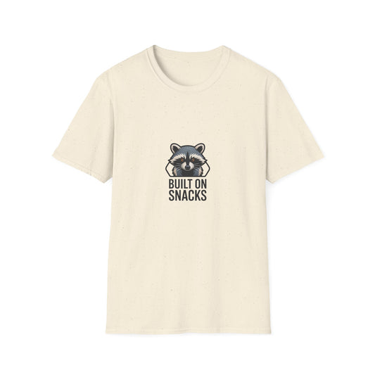 Hilarious Raccoon 'Built On Snacks' T-Shirt | Funny Animal Foodie Tee | Awesome Snack Lover Gift