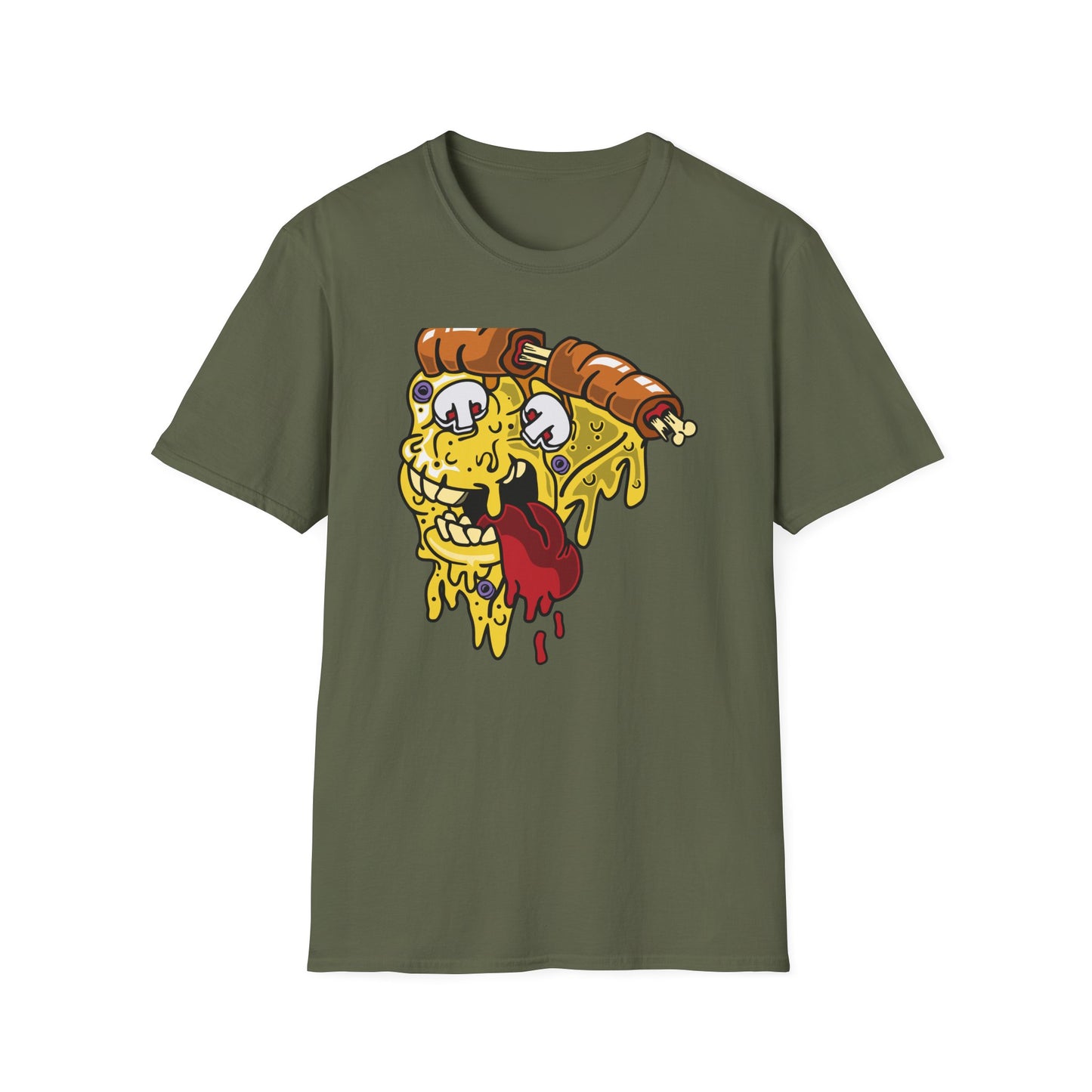 Dripping Zombie Pizza Slice T-Shirt - Ghoulish Horror Foodie Monster Tee for Halloween & Unique Style