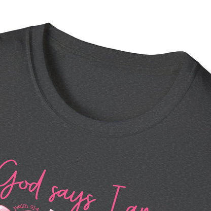 Powerful "God Says I Am" Christian T-Shirt for Women | Inspiring Bible Verse & Pink Bows Tee | Empowering Faith Gift