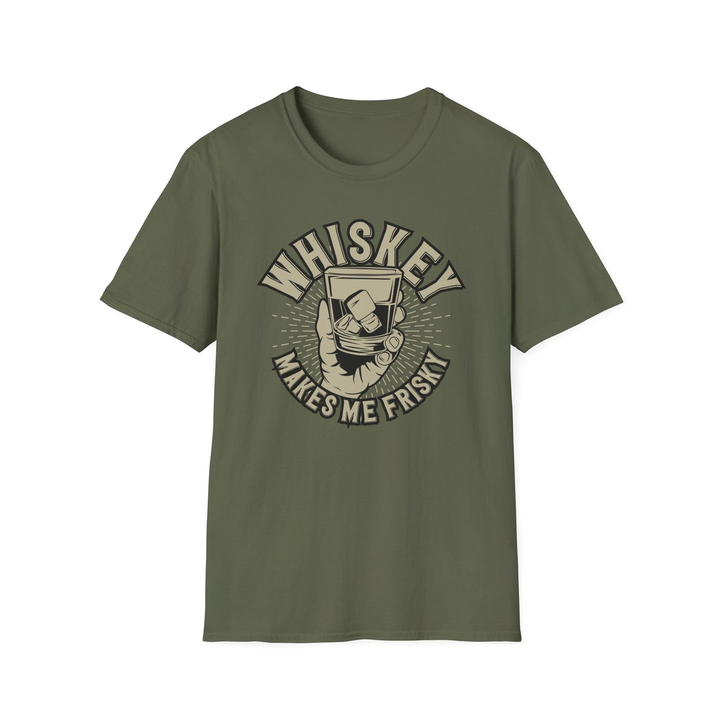 Bold 'Whiskey Makes Me Frisky' T-Shirt - Funny Drinking Tee for Whiskey Lovers | Perfect Bar & Party Humor Gift