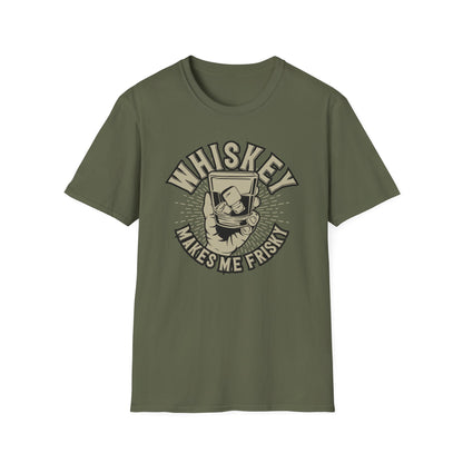 Bold 'Whiskey Makes Me Frisky' T-Shirt - Funny Drinking Tee for Whiskey Lovers | Perfect Bar & Party Humor Gift