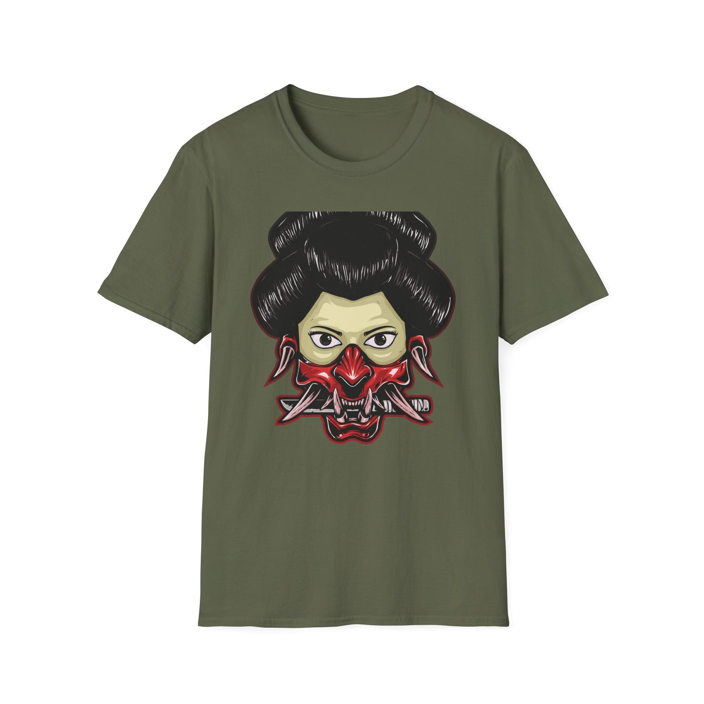 Fierce Hannya Mask T-Shirt | Striking Japanese Oni Demon Warrior Tee with Blade | Bold Traditional Art Statement Shirt