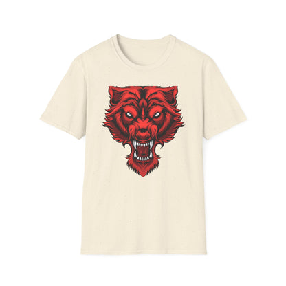 Fierce Red Snarling Beast T-Shirt: Unleash Your Inner Power - Aggressive Wolf Head Graphic Tee