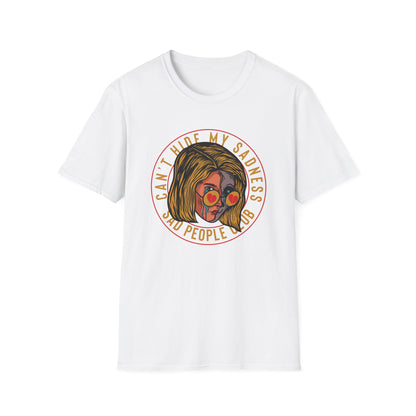 Unique 'Can't Hide My Sadness' T-Shirt - Sad People Club Emo Pop Art Tee with Crying Girl & Broken Heart Shades